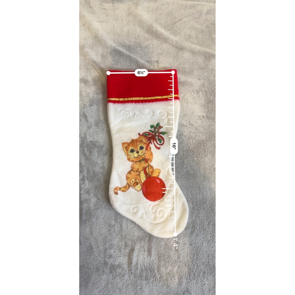 Vintage Holiday Decor Orange Tabby White Red Kitten Christmas Stocking - Picture 5 of 5